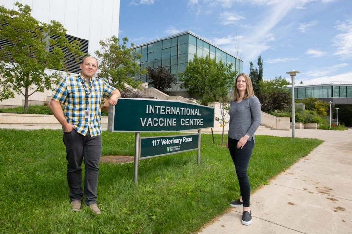 Visiting scientists Jason Kindrachuk and Alyson Kelvin at VIDO-InterVac. 