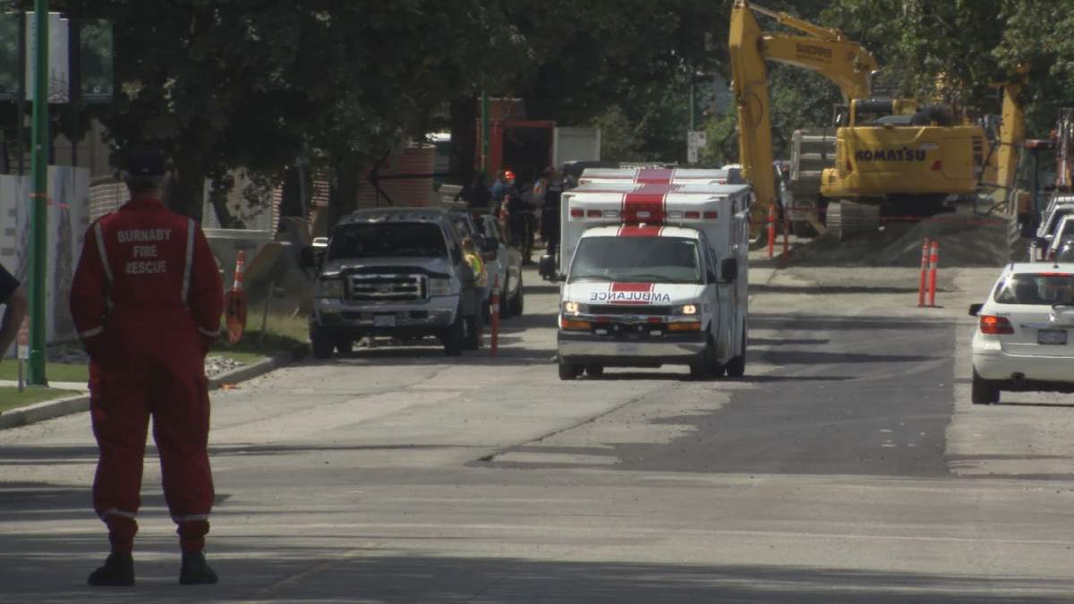 Burnaby Fire Rescue on scene of the industrial accident on Tuesday.