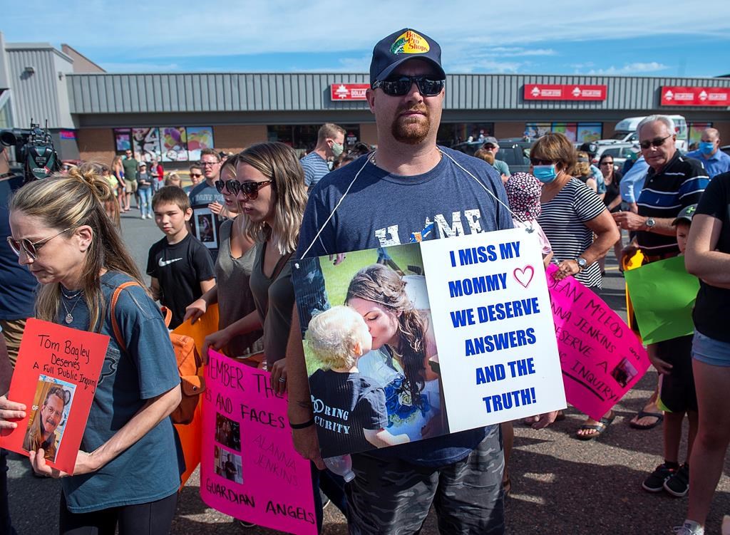 Nick Beaton, whose wife Kristen Beaton was killed in the April mass shooting, attends a march organized by families of victims demanding an inquiry into the crimes in Nova Scotia that killed 22 people, in Bible Hill, N.S. on Wednesday, July 22, 2020.THE CANADIAN PRESS/Andrew Vaughan.