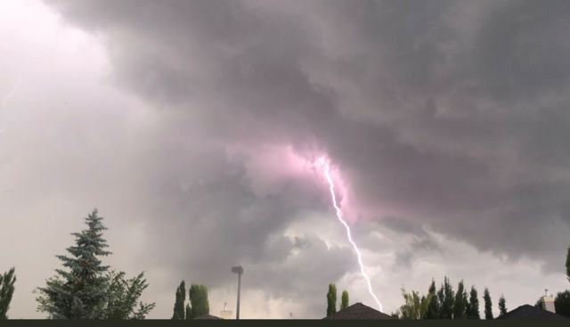 Lightning captured coming from a storm cloud in Calgary July 24, 2020. 