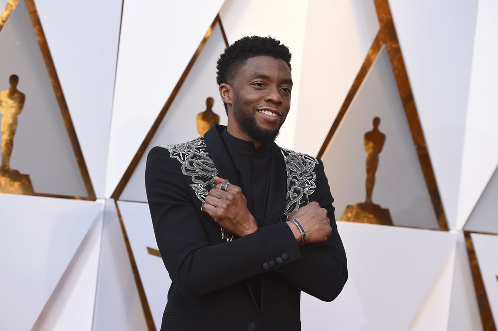 In this March 4, 2018 file photo, Chadwick Boseman arrives at the Oscars at the Dolby Theatre in Los Angeles.