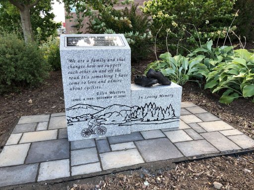 A memorial honouring New Brunswick cyclist Ellen Watters near Apohaqui, N.B.