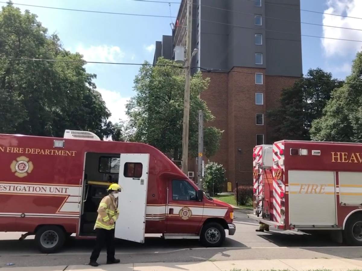 Crews responded to the scene on Simcoe Street around 10 a.m. Tuesday for a fire on the eighth floor.