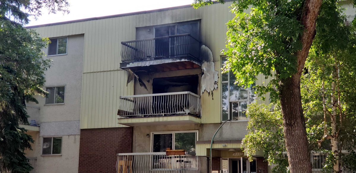 One person was taken to hospital after a fire at an apartment building in the Old Strathcona neighbourhood on Wednesday, Aug. 12, 2020. 