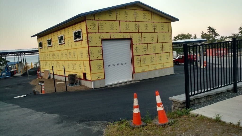 An unfinished building at the International ferry terminal in Bar Harbor, Maine.