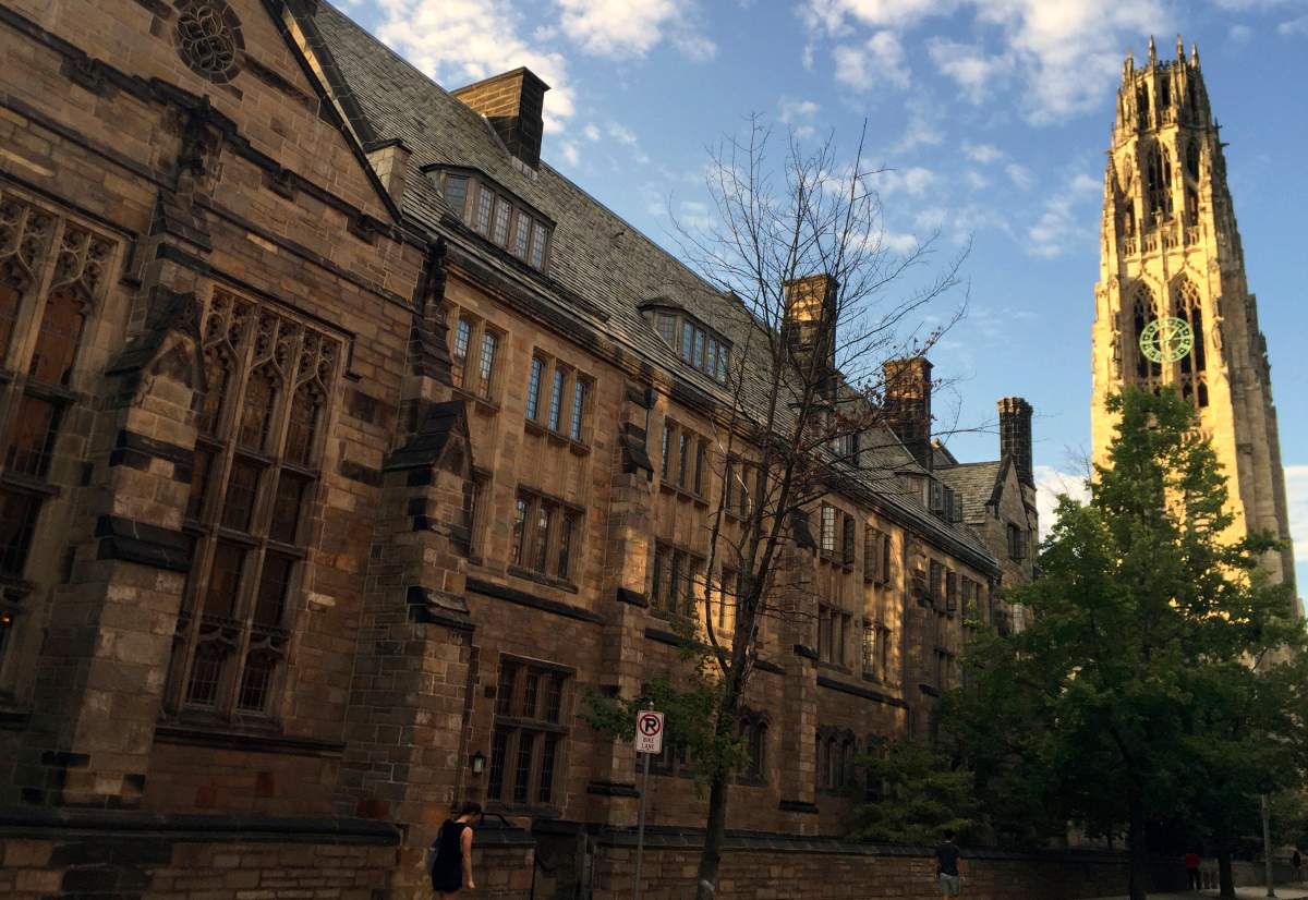 FILE - This Sept. 9, 2016 photo shows Harkness Tower on the campus of Yale University in New Haven, Conn.