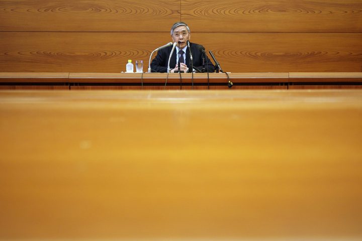 Bank of Japan Gov. Haruhiko Kuroda speaks during a news conference in Tokyo Monday, March 16, 2020. Japan's central bank took emergency action Monday to help support the economy following the U.S. Federal Reserve's decision to cut its benchmark interest rate to nearly 0%.