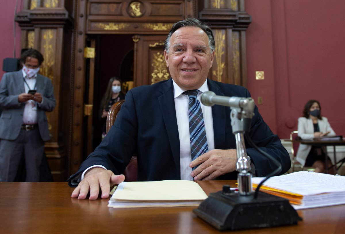 FILE: Quebec Premier Francois Legault arrives at a legislature committee studying his office budget spending, Wednesday, August 19, 2020 at the legislature in Quebec City. 