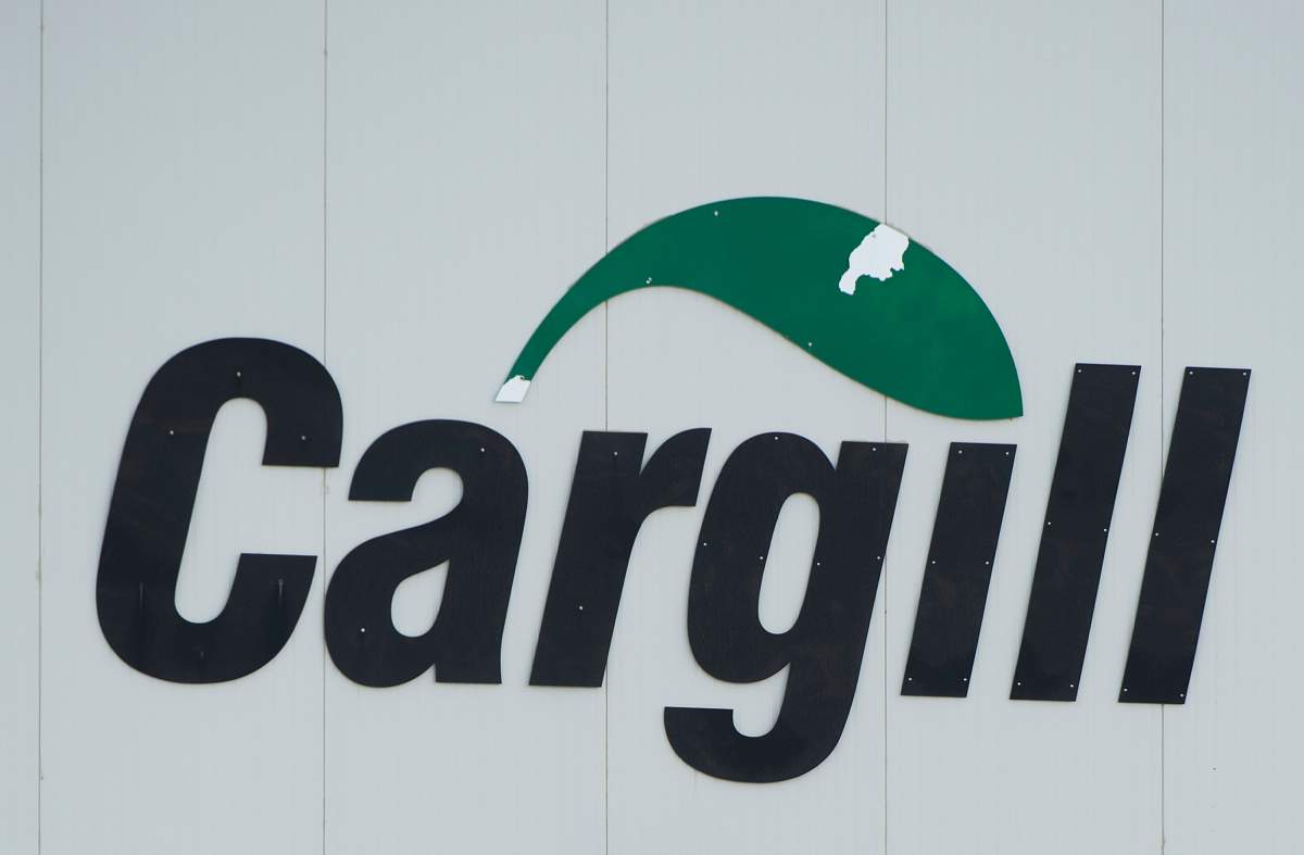A Cargill sign is shown at one of its meat processing plants in Chambly, Que. Sunday, May 10, 2020. An outbreak of COVID-19 at a Cargill meat processing facility in Calgary appears to be under control. 