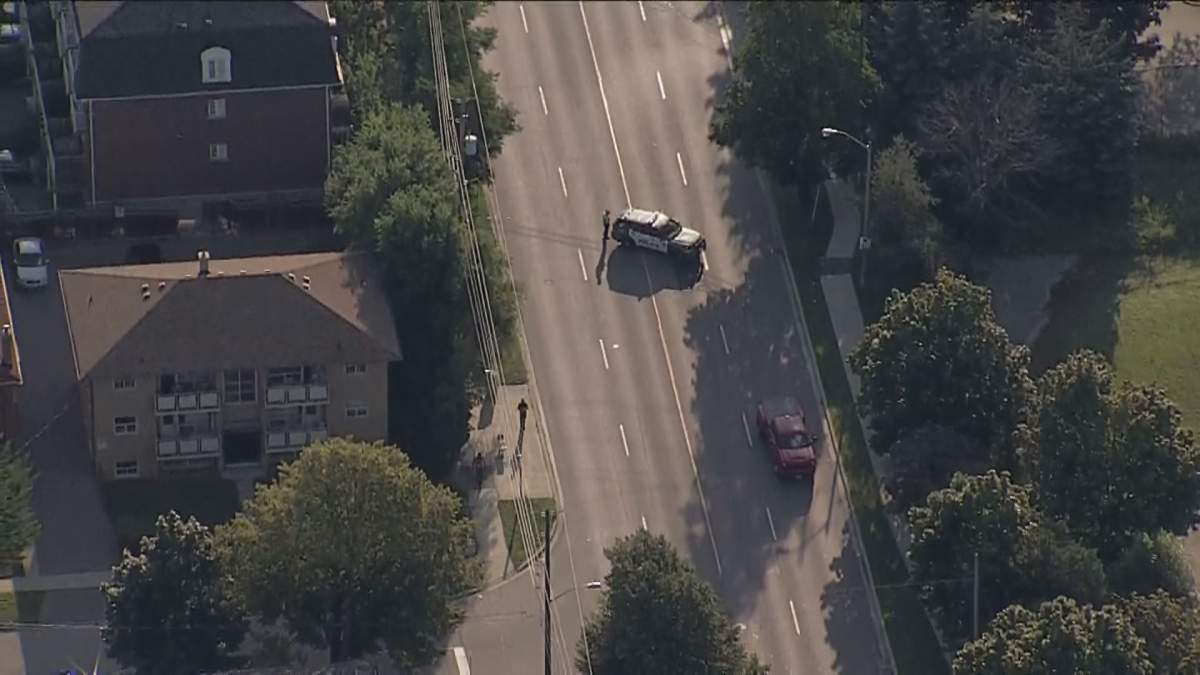 Aerial view of police on scene in Etobicoke.