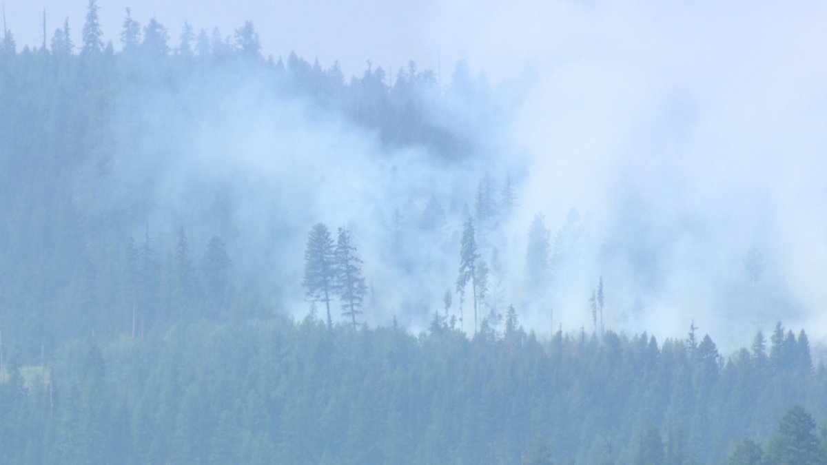 The Carmi Creek wildfire, seen here on Aug. 19, is considered as being held. The 60-hectare blaze is burning approximately eight kilometres west of Beaverdell in B.C.’s Boundary region.