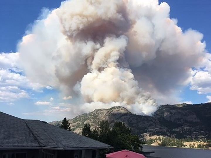 Smoke rises from the Christie Mountain wildfire near Okanagan Falls.