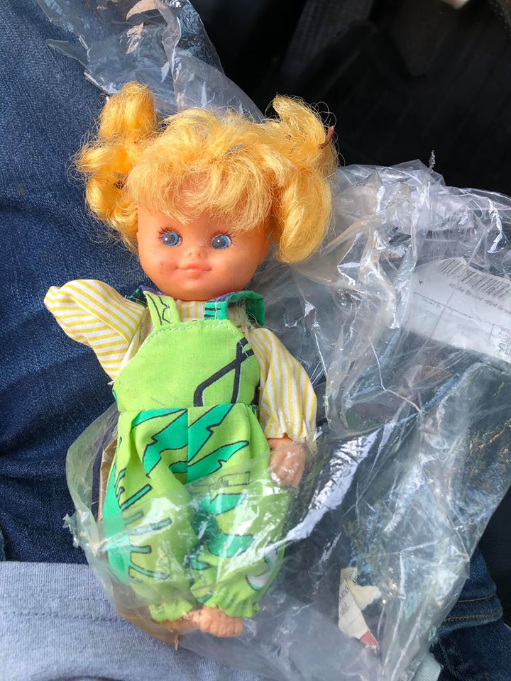 A child’s doll, wrapped in plastic, which was left on Kyle Stacey’s doorstep in east Saint John on Aug. 7, 2020.