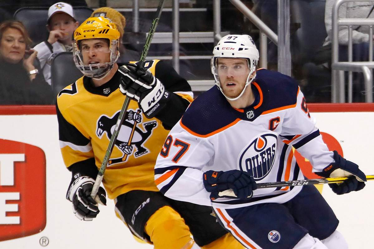 Edmonton Oilers' Connor McDavid (97) and Pittsburgh Penguins' Sidney Crosby (87) could both be eliminated in Round 1 of the NHL playoffs.