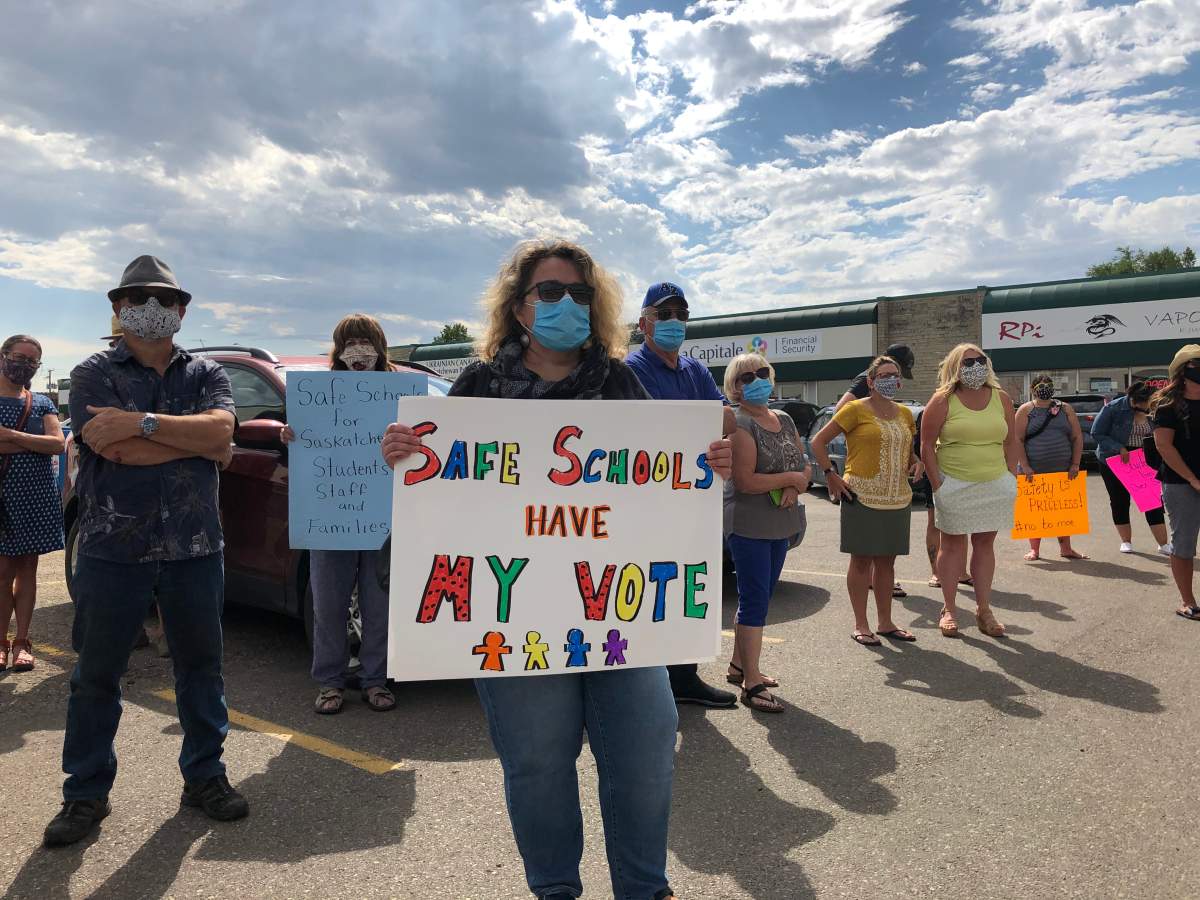 Protesters rallied in front of the Minister of Education Gord Wyant’s office on Friday in Saskatoon