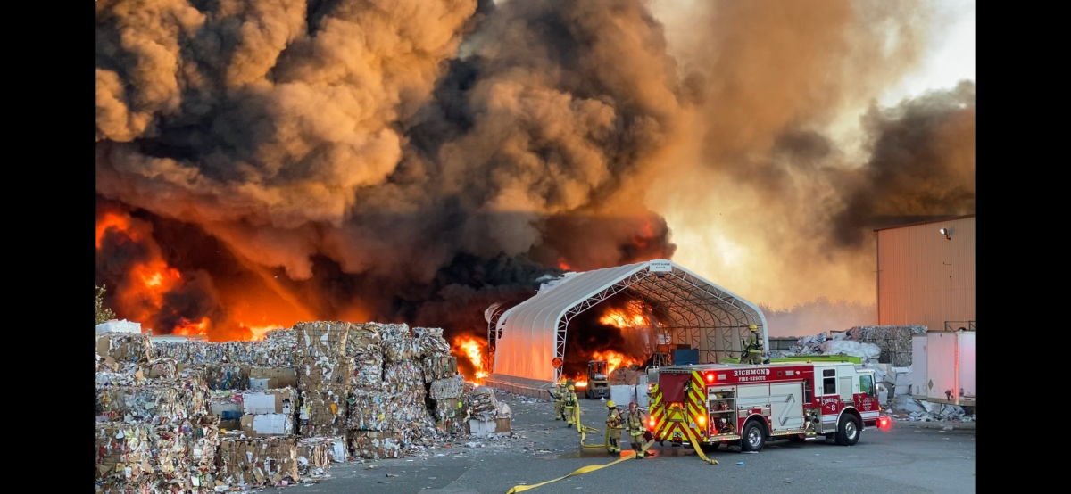 Richmond fire crews were busy Saturday evening battling a blaze at a recycling plant. Credit: Reid Cohoon.