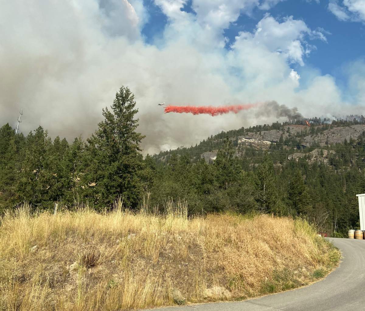 An air tanker drops fire retardant near Painted Rock Estate Winery.