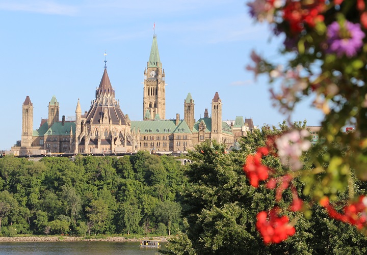 Parliament Hill in Ottawa as seen from Hull, Quebec.