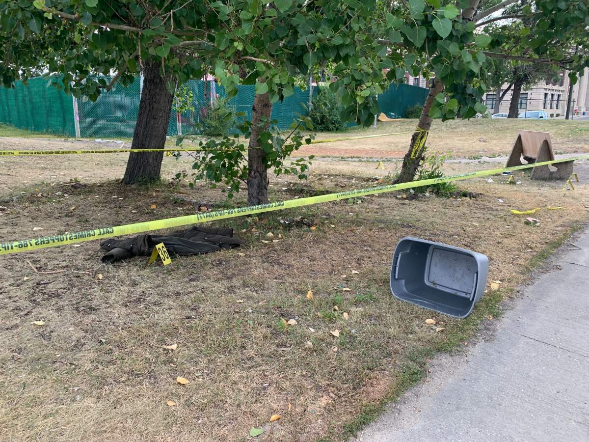 The scene at Higgins and Main Thursday.