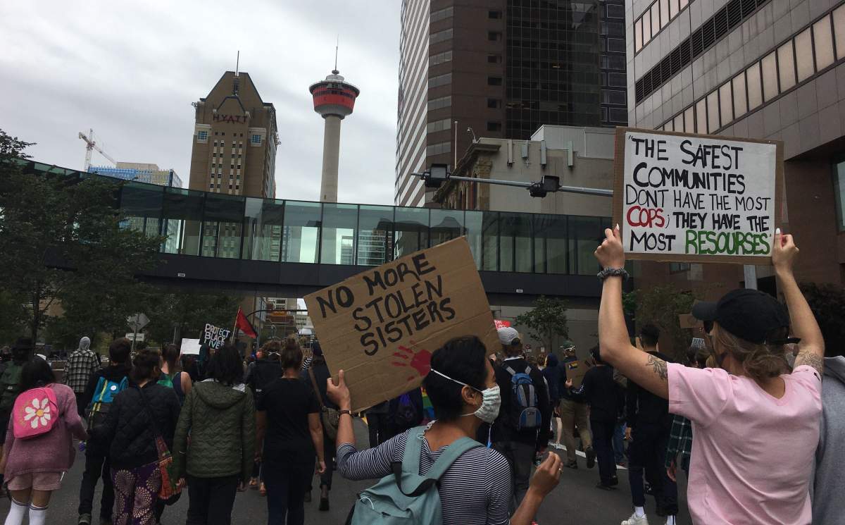 Calgarians turned out on Saturday, Aug. 29, 2020, to rally to defund the police.