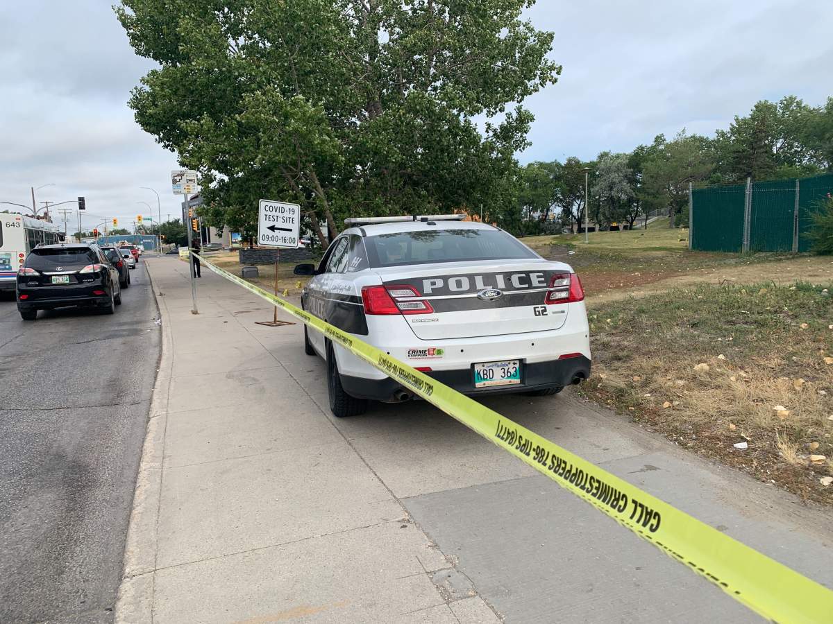Winnipeg police on scene at Main Street and Higgins Avenue Thursday morning.