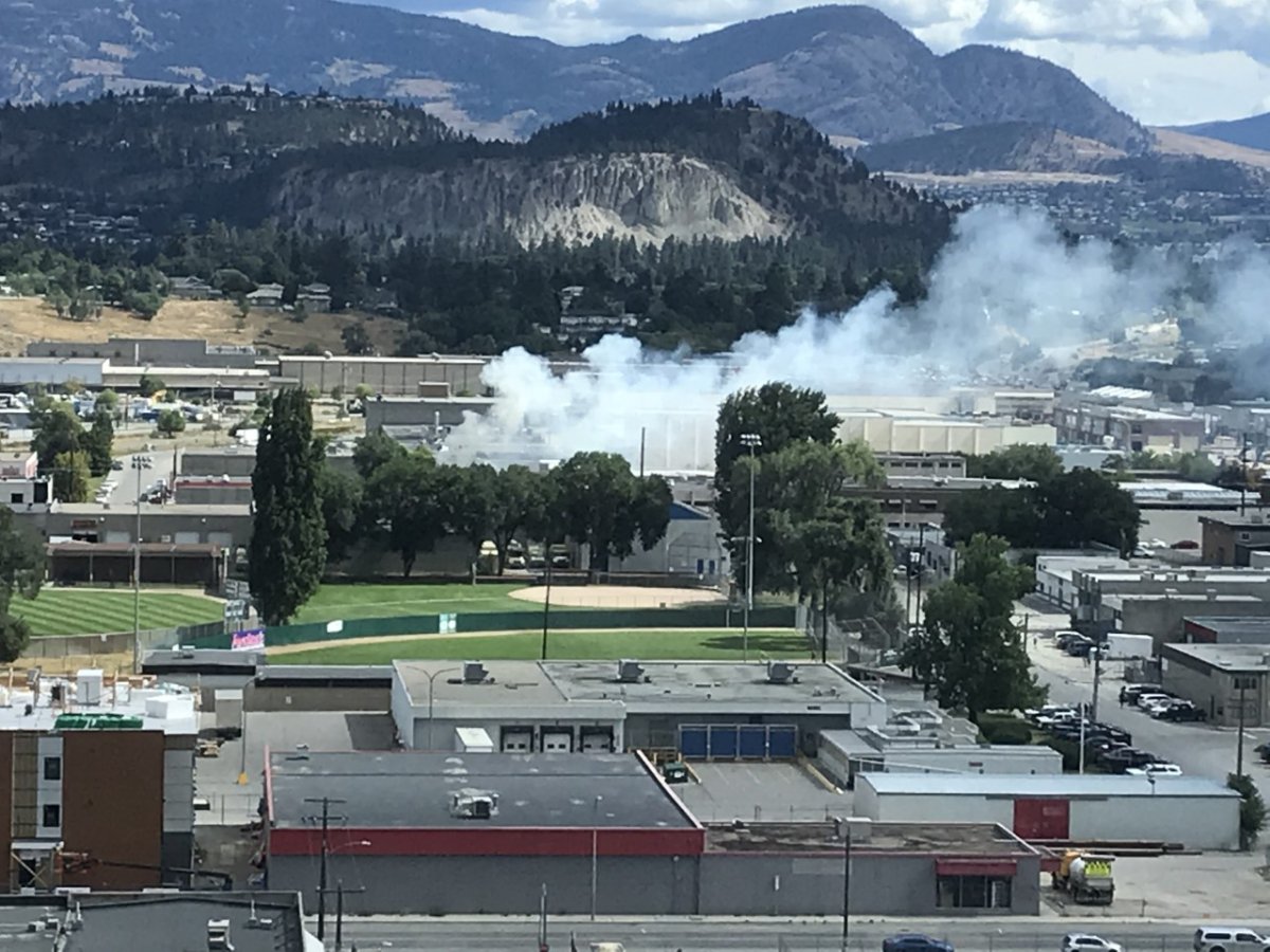 Smoke rises from a pallet fire in Kelowna’s north end on Saturday afternoon.