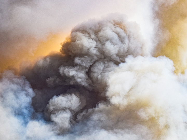 Thick, black smoke rising from the Mount Christie wildfire.