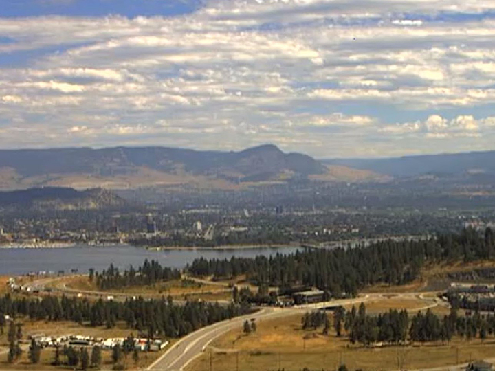 A view of Kelowna, West Kelowna and Okanagan Lake on Tuesday, Aug. 18, 2020. Environment Canada said new daily highs were set on Monday in Kelowna, Penticton and Summerland.