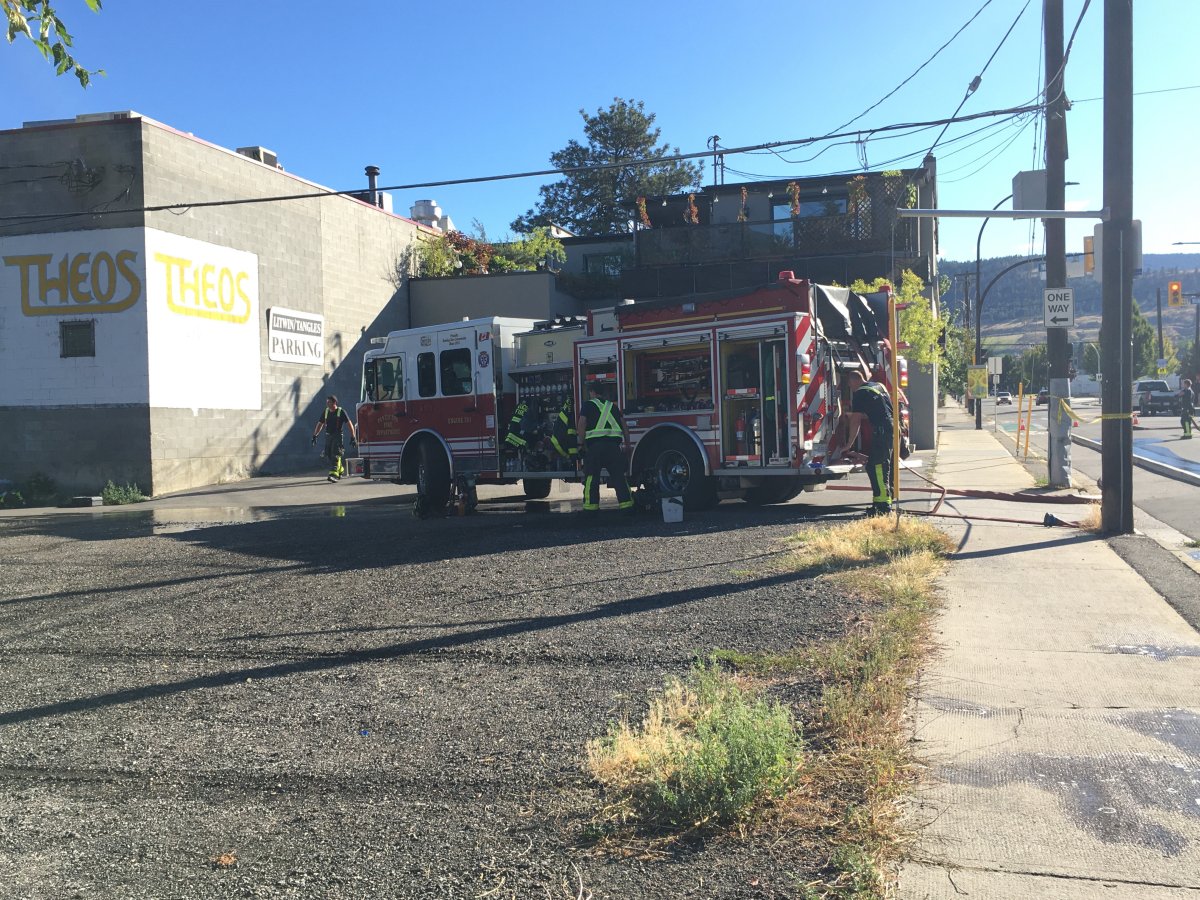 Penticton firefighters respond to dumpster a fire off of Eckhardt Ave. Sunday morning. 