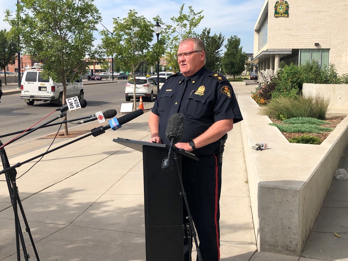 Saskatoon police Supt. Randy Huisman speaks to the media after an Amber Alert issued for a missing girl on Aug. 19. 2020, was ended after the four-year-old was found safe.