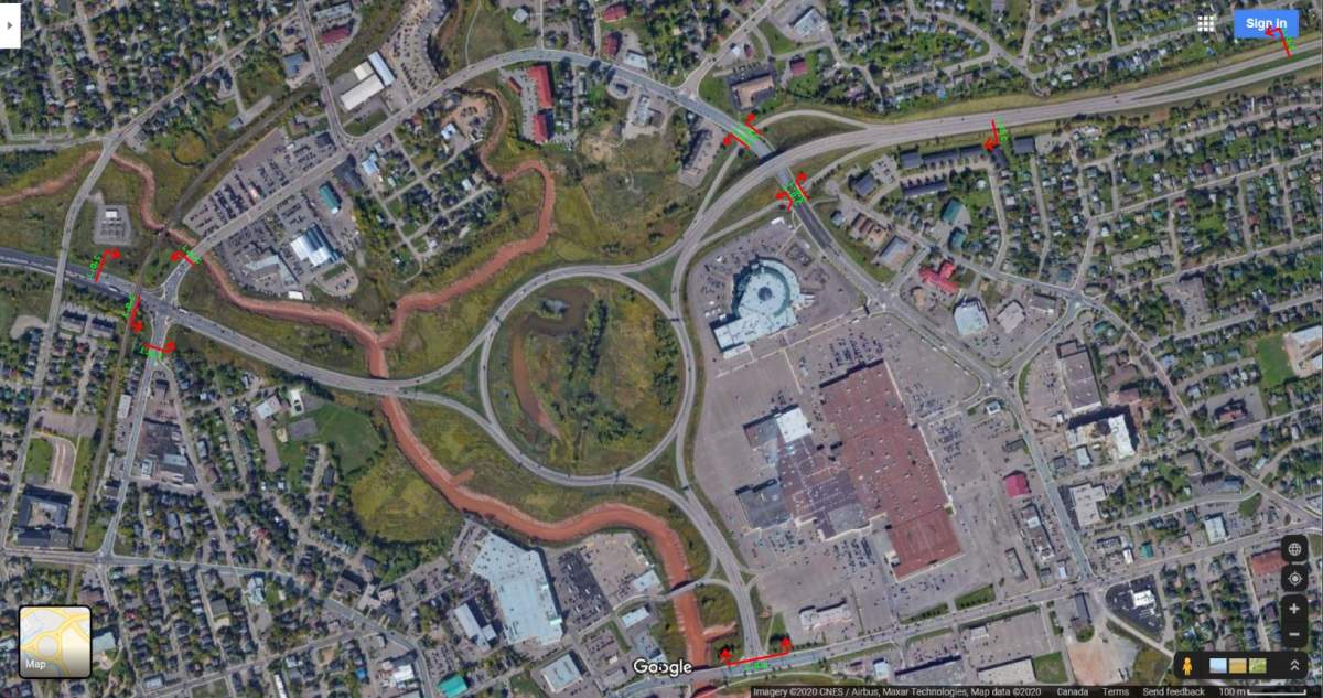 The work will extend to the red arrows, showing the contract limits for the project