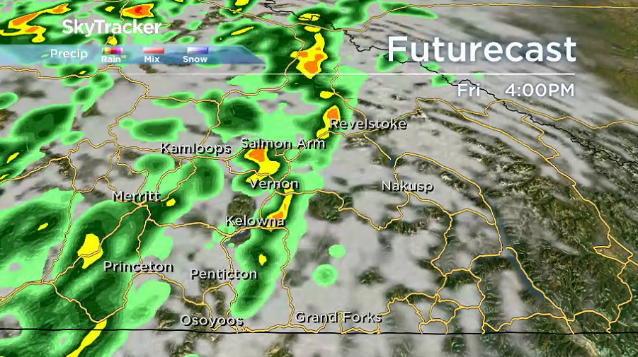 There is a risk of lightning and thunderstorms throughout the Okanagan Friday afternoon.