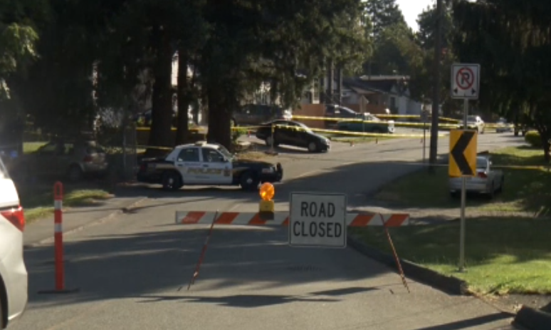 Abbotsford police cordon off the scene of a drive-by shooting. 