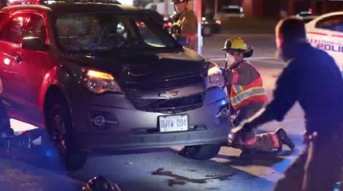 The scene where a pedestrian was struck in Ajax Monday night.

