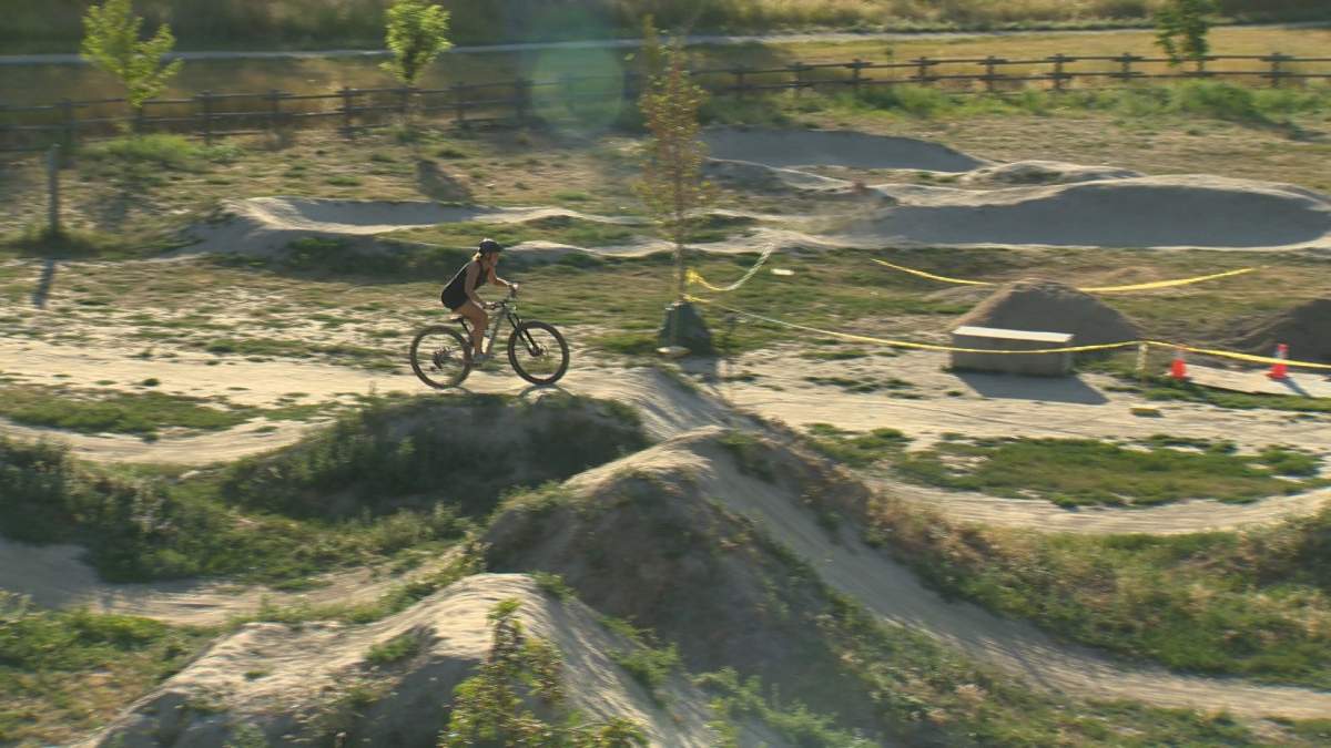 City of Kelowna working on maintenance project for Mission Creek's bike skills park. 