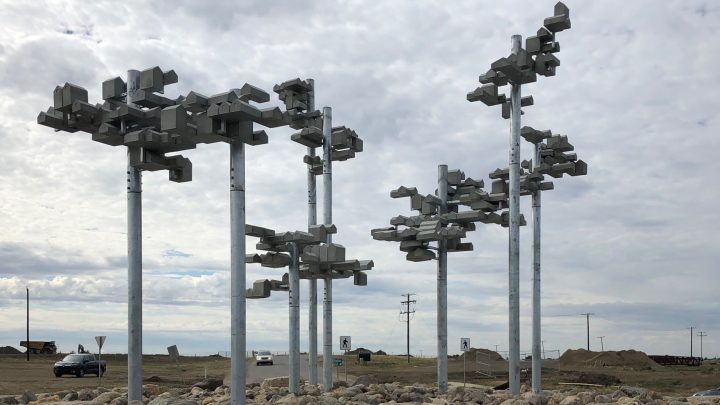 The structure is made out of 299 casted birdhouses.