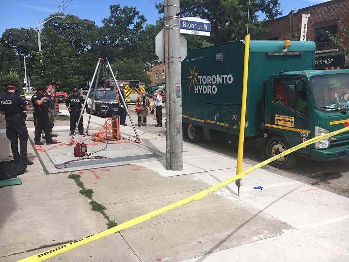 Police and Toronto Hydro on scene after an industrial accident inside an electrical vault.