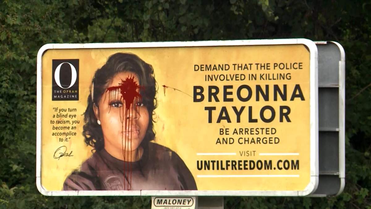 A billboard demanding justice for Breonna Taylor has been vandalized.