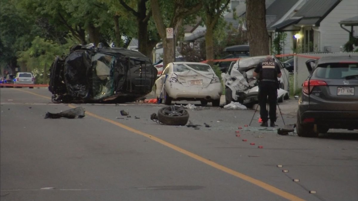 Montreal police and the SQ are investigating after a car chase concluded in a spectacular four-car crash in the city's east end early the morning of Wednesday, August 12, 2020.