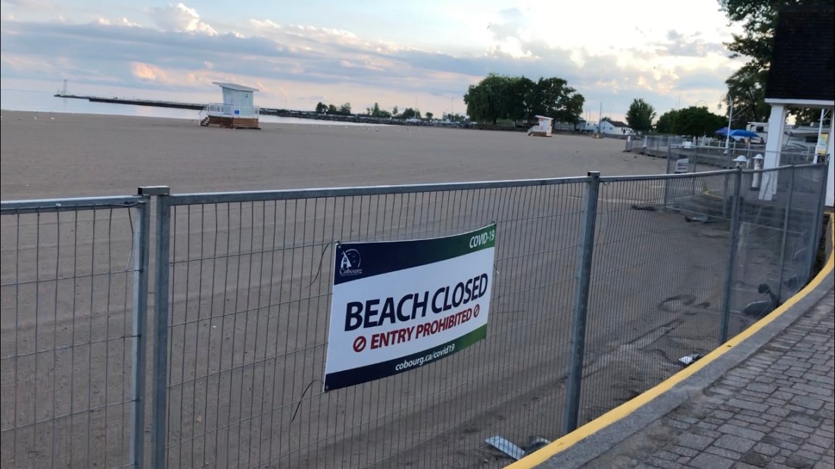 Closed Victoria Beach in Cobourg, Ont. on Aug. 19, 2020.