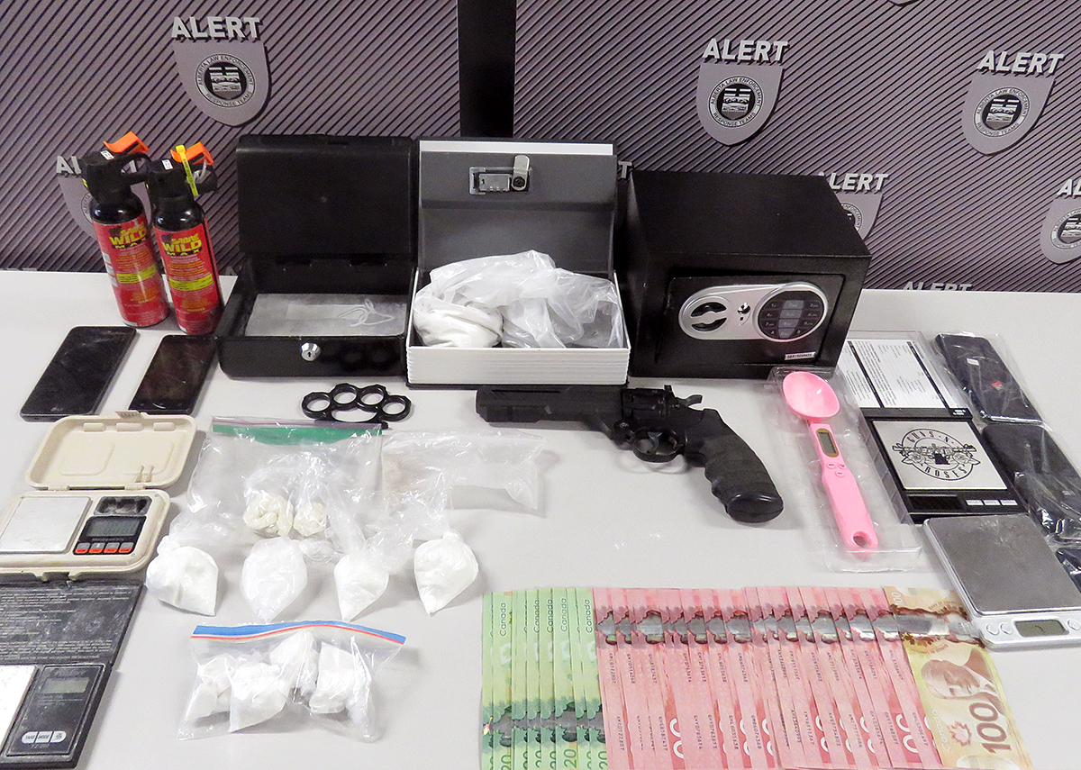 A series of drugs and cash worth over $46,000 was seized by ALERT in Brooks, Alta. on Aug. 19, 2020. 