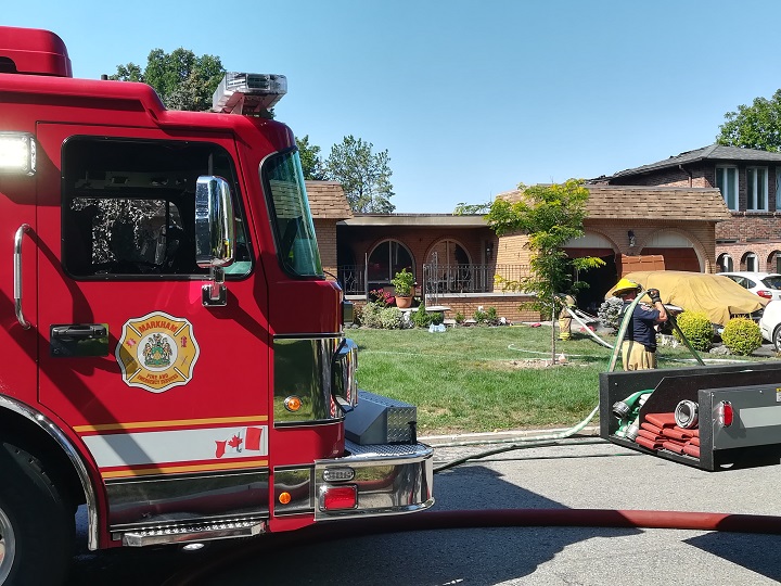A photo of firefighters on scene after a fire broke out at a home on Forest Park Crescent in Markham.