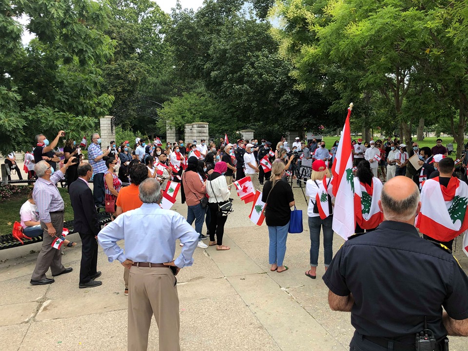 Around 150 to 200 Londoners gathered together at Victoria Park Saturday afternoon to rally in support of Lebanon. (Hala Jawad/Provided)
