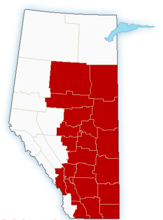 Areas of Alberta under a heat warning as of Monday, Aug. 17.