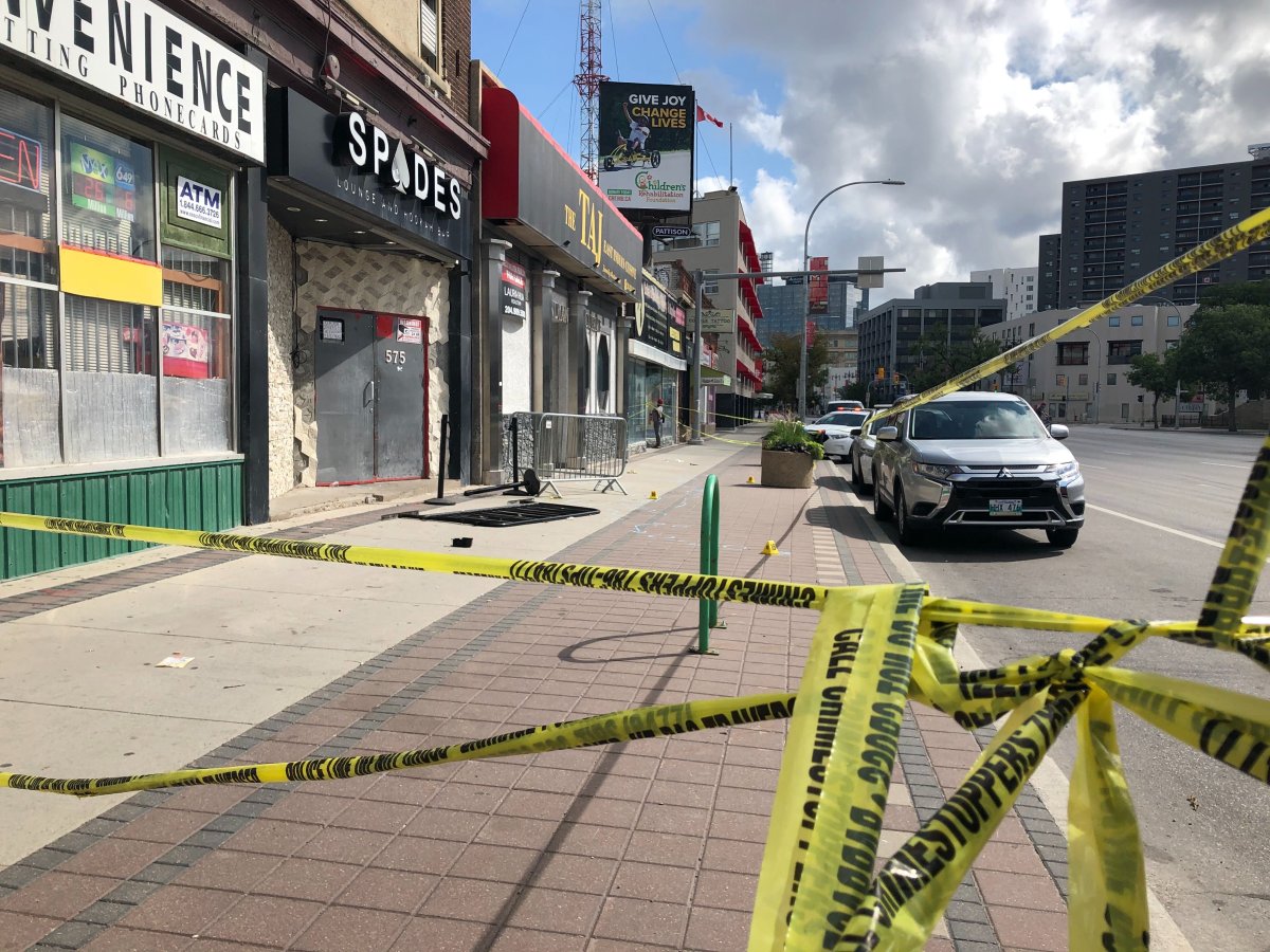 Spades nightclub on Portage Avenue taped off by police tape after three people were shot early Aug. 1, 2020.