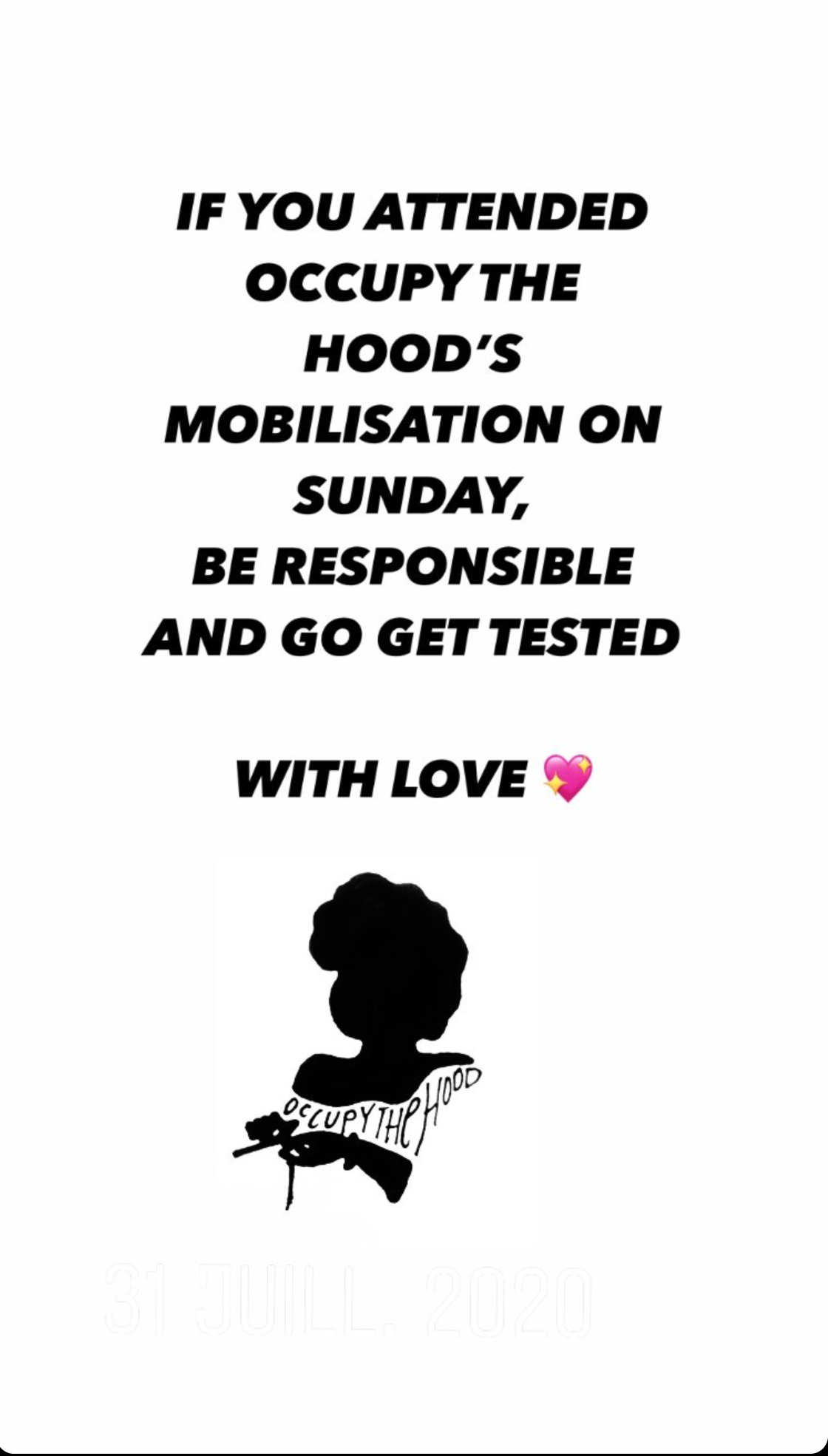 Call out for participants to go get tested.