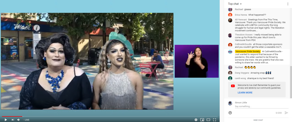 Hosts Joan-E and Kendall Gender emcee the 2020 virtual Vancouver Pride Parade.