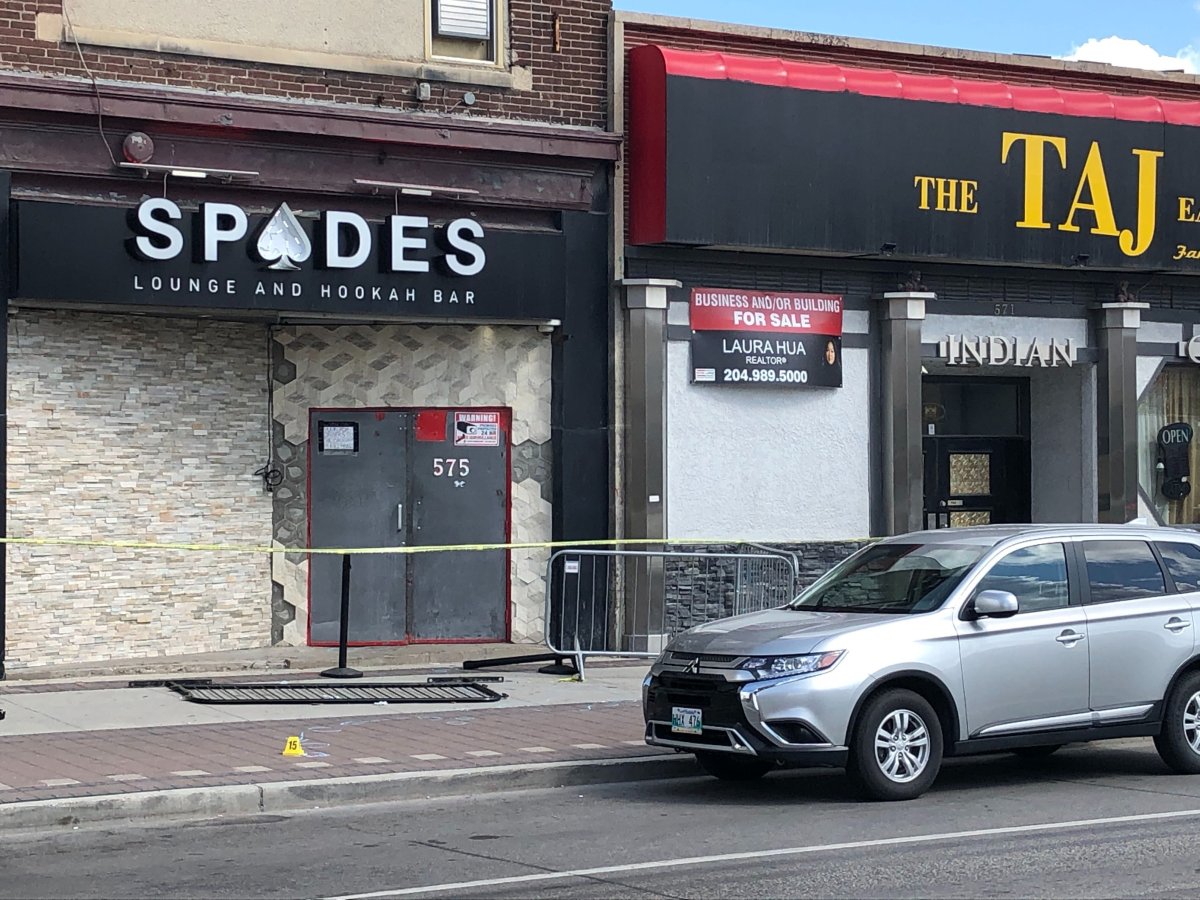The scene outside a Portage Avenue nightclub on Saturday morning -- where police say a triple shooting occured.