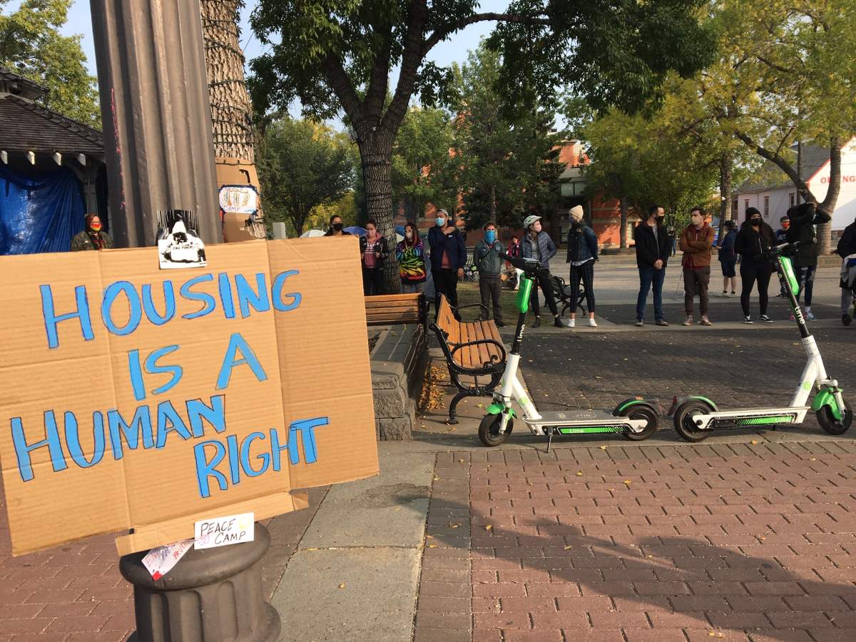 Peace Camp in Wilbert McIntyre Park in Old Strathcona, Edmonton, Sept. 18, 2020.