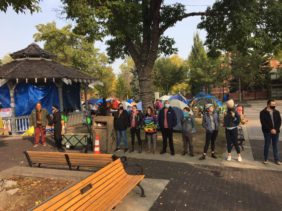 Peace Camp in Wilbert McIntyre Park in Old Strathcona, Edmonton, Sept. 18, 2020.